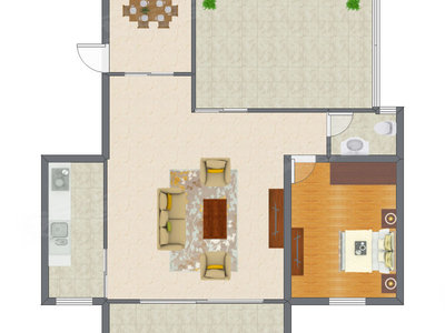 1室2厅 80.00平米户型图