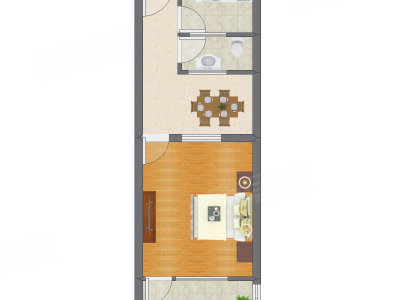 1室1厅 45.84平米户型图