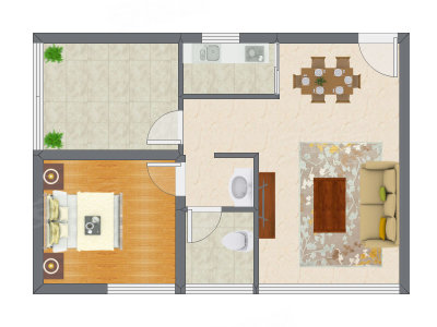 1室2厅 71.75平米户型图