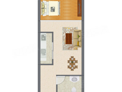 1室2厅 60.00平米户型图