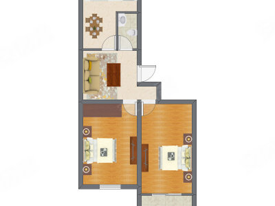 2室2厅 50.74平米户型图