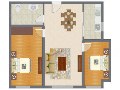 2室2厅 65.95平米户型图