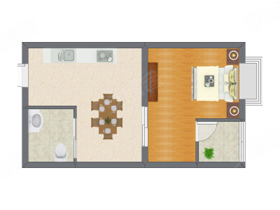 1室1厅 36.59平米户型图