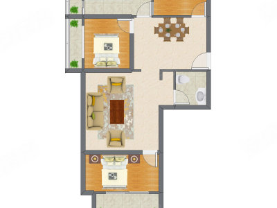 2室1厅 98.22平米