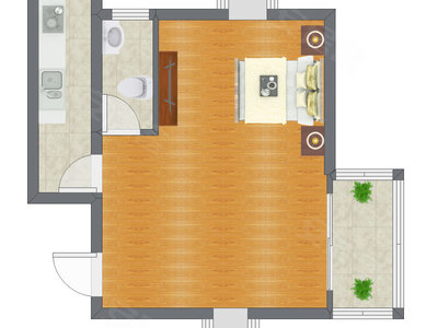 1室1厅 36.53平米户型图