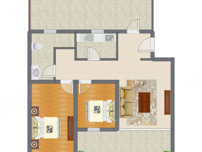 2室1厅 69.31平米户型图