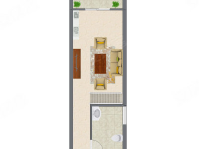 1室2厅 32.76平米户型图