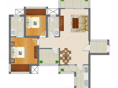 2室2厅 95.63平米户型图