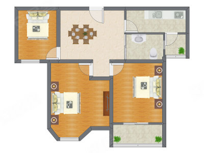3室1厅 64.10平米