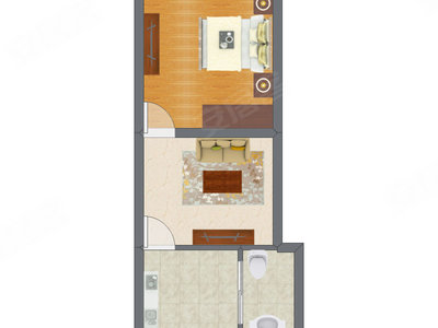 1室1厅 33.09平米户型图