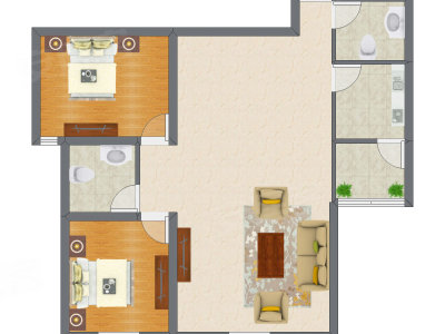 2室1厅 77.58平米户型图