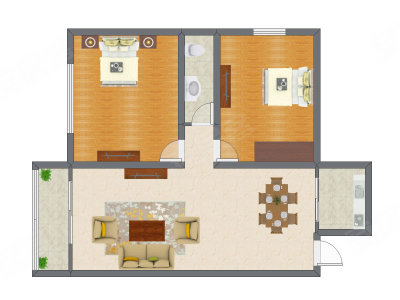 2室2厅 76.70平米户型图