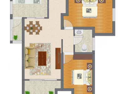 2室2厅 60.99平米户型图
