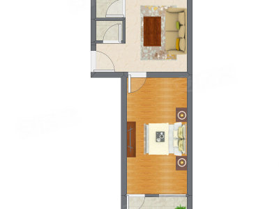 1室1厅 43.20平米户型图