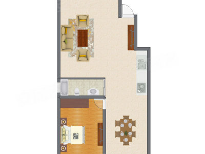 1室2厅 75.34平米户型图