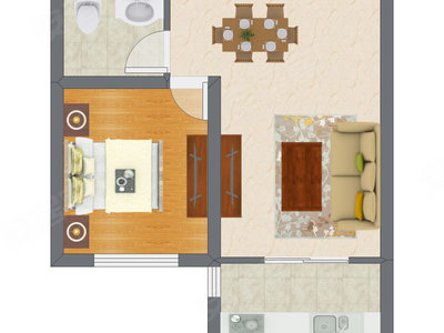 1室2厅 43.40平米户型图