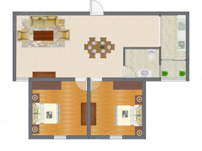 2室2厅 76.56平米户型图