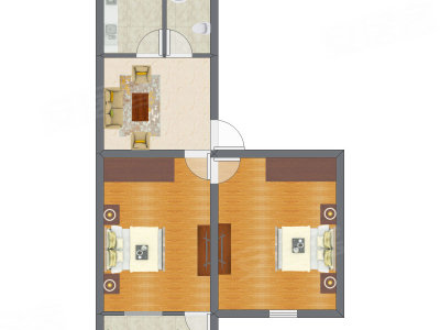 2室1厅 52.18平米户型图