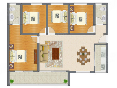 4室2厅 89.05平米户型图