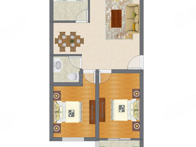 2室2厅 85.49平米户型图