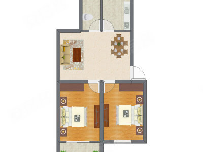 2室2厅 64.44平米户型图
