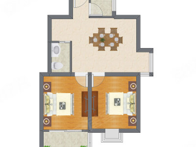 2室1厅 60.33平米户型图