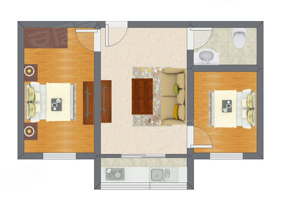2室1厅 39.16平米