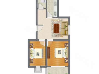 2室1厅 65.83平米户型图