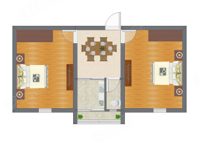 2室1厅 45.64平米户型图