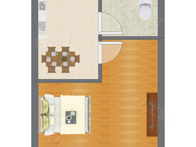 1室1厅 25.00平米户型图