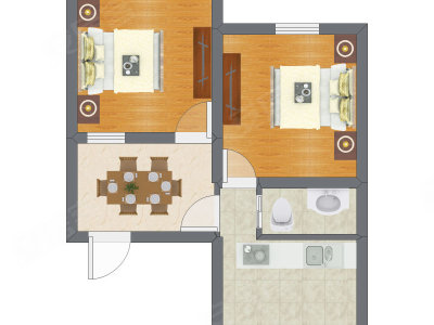 2室1厅 32.72平米户型图