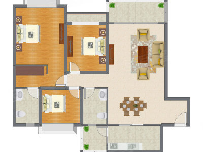 3室2厅 130.96平米户型图