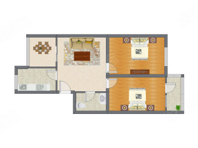 2室2厅 97.33平米户型图