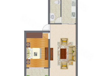 1室1厅 63.46平米户型图