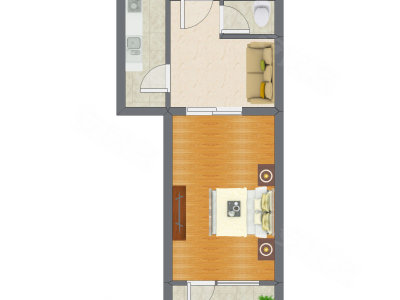1室1厅 44.70平米户型图