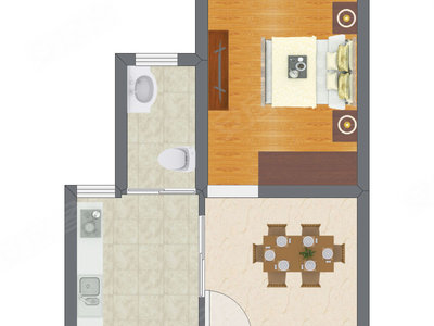 1室1厅 28.98平米户型图