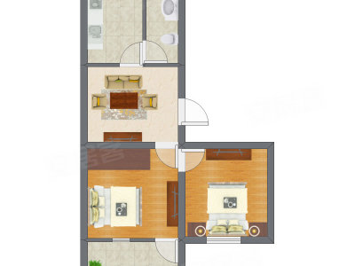 2室1厅 37.79平米户型图