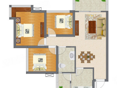3室2厅 86.65平米户型图
