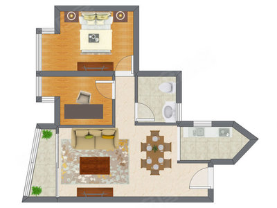 2室2厅 65.98平米户型图