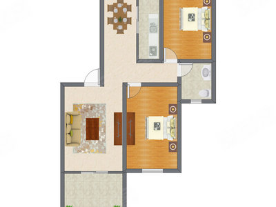 2室2厅 90.75平米户型图