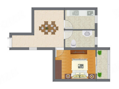 1室1厅 35.53平米户型图