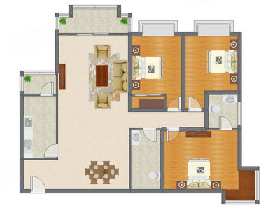 3室2厅 163.15平米户型图