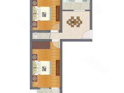 2室1厅 37.02平米户型图