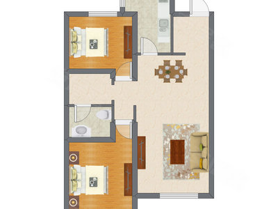 2室2厅 88.65平米户型图