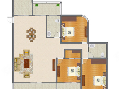 3室2厅 144.57平米户型图
