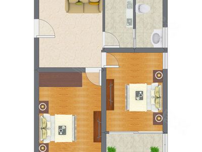 2室1厅 67.40平米户型图