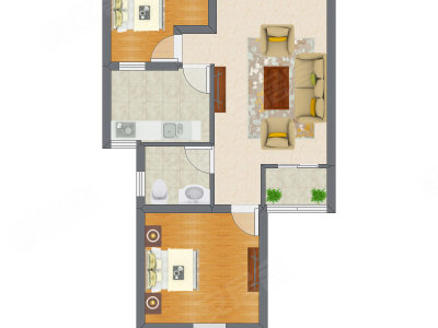 2室1厅 47.37平米户型图