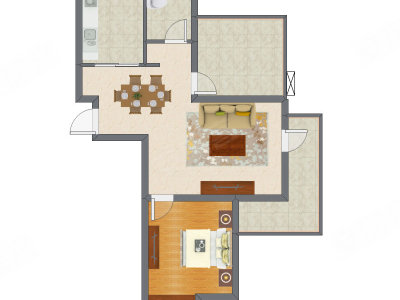 1室2厅 58.17平米户型图