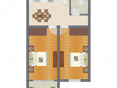 2室1厅 65.12平米户型图