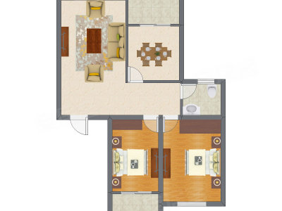 2室2厅 68.75平米户型图